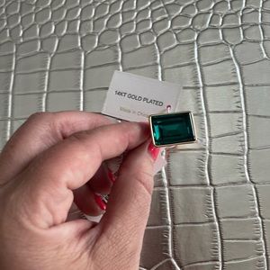 New 14k gold plated Christian Siriano green glass ring